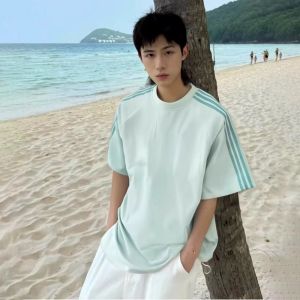 OUMULONG | Mint Stripe Clean Fit Short Sleeve T-Shirt