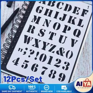12 Pack Letter and Number Stencils Alphabet Stencil for Bullet Journal Stencil for Wall Painting Template Scrapbooking Embossing Office School Supplies Decor Reusable