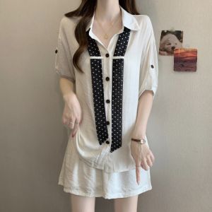 Plus Size Fashionable Dot Pattern Shirt and Shorts Set
