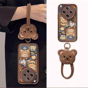 Phone Case OPPO FindX8 Find X8 Pro Cute Vintage Butter Bear Soft Casing with Plush Doll Lanyard Lens Protection Shockproof Silicone Soft Cover