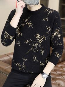 HENGYUANXIANG | เสื้อสเวตเตอร์ถักคอปกกลมสำหรับผู้ชาย ทรงหลวม แขนยาว ความหนาปกติ โพลีเอสเตอร์ 50.5% ไนลอน 49.5% เสื้อชั้นในแบบสวมหัว ฤดูหนาว