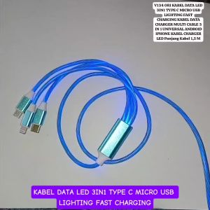 V134 ORI KABEL DATA LAMPU LED 3IN1 TYPE C MICRO USB LIGHTING FAST CHARGING KABEL DATA CHARGER MULTI.