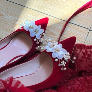 Red High Heel Wedding Shoes for Women 2024 New Style Bridal Gown Two-Way Wear Comfortable Chinese Wedding Shoes for Engagement