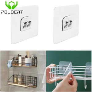 Polocat 1/5/10pcs Wall Adhesive Hooks Transparent Wire Shelf Rack Hook Wall Mount Free Punch Kitchen Bathroom Non Trace Stickers Holder