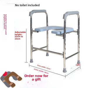 Sturdy Stainless Steel Wide Toilet Seat Chair for Elderly Disabled Pregnant Women Mobile Toilet Heightening Platform Bench