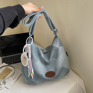 Blue Large Capacity Pleated Slouchy Tote Bag Womens Crossbody Bag Casual Style Summer 2025 New Versatile Soft PU Leather