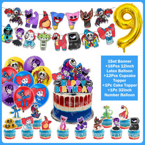 Cartoon Huggy Wuggy Birthday Decorations Party Supplies Smiling Critter Backdrop Balloons Banner Cake Topper Halloween Decor Set