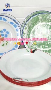 Piring seng  jadul enamel motif  jago ukuran 22 cm besar merk TB /12 pcs
