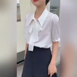 Women's Bow Tie Short Sleeved Shirt: A Comfortable Casual Wear