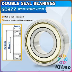 Klimo 8mmx22mmx7mm High Speed Sealed Miniature Bearings Model 608ZZ