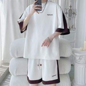 ROMON | Lomond Mens Short Sleeve Shorts Set Summer 2025 New Ice Silk Loose Casual Sports Two-Piece Set Trendy Polyester Fiber