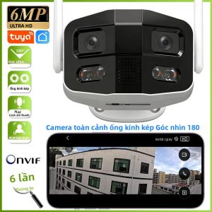 Camera WiFi Ngoài Trời Tuya 6MP HD Hai Ống Kính 180 Độ °   Góc Rộng Với Tầm Nhìn Ban Đêm Màu Sắc Còi Báo Động Nói Chuyện 2 Chiều Camera IP Chống Nước