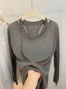 Ladies Summer Thin Long Sleeve Vest Sun Protection Shirt Two-Piece Set Casual Style Loose Fit round Neck Mid-Length T-Shirt