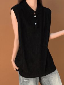 LIUBU | Henley Placket Bark Textured Studs Vest Sleeveless T-Shirt