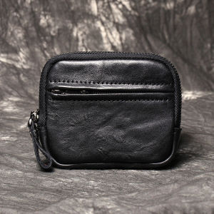NEW Classics Black Cowhide Small Bag Genuine Leather Mens Car Key Holder Pouch Change Coins Cards Cases Earphone Zipper Pouches