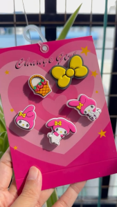 SET 5 Charm Gắn Dép Đáng Yêu – Nơ Hồng Giỏ Hoa Thú Tai Dài - SET 50