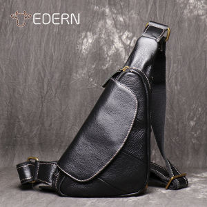 EDERN ใหม่ กระเป๋าคาดอกหนังแท้ สำหรับผู้ชาย กระเป๋าสะพาย ข้างลำลอง กลาง ผู้ชาย กระเป๋าสลิง หนังวัว นู่เรียบ แฟชั่น กระเป๋าใส่ โทรศัพท์ มือถือ