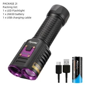 Alonefire Rechargeable UV Flashlight 365nm Ultraviolet Torch Fluorescent Oil Pollution Detection 2 in 1 White +Purple 2300LMS