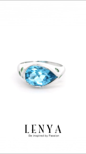 LENYA แหวนพลอยบลูโทแพซ เสริมความมั่นใจ ชัดเจน ปัญญา ขนาด 12x8 มิล ตัวเรือนเงินแท้925 ชุบทองคำขาว