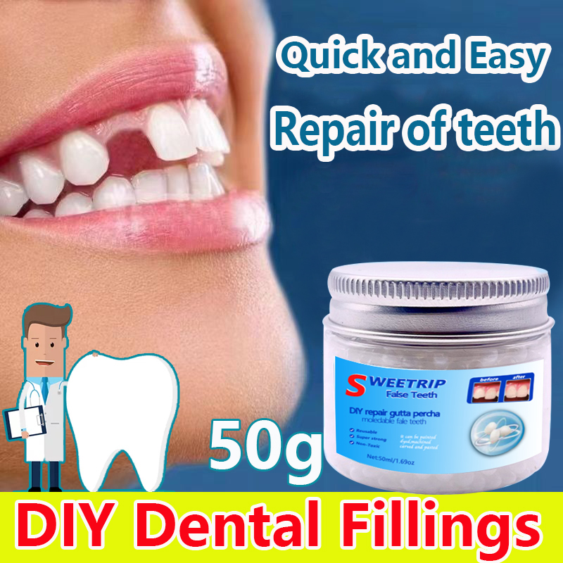 SWEETRIP 【Fast filling】Temporary Tooth Repair kit 50g Artificial temporary tooth teeth Teeth And Gaps FalseTeeth Solid Glue Denture Adhesive Glue Decorative Denture Tooth Repair Glue Moldable False Teeth DIY Tooth Repair Kit