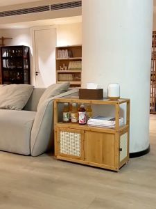 Sofa Side Table Meja Ruang Tamu With Wheels Bamboo quare Coffee Table Corner Small Table Bedhead Storage Rack Living Room Table边几
