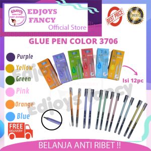 Edjoys Lem Glue Stick Pen Pastel Fluorescent Color Glue Pen Lem Dot Pulpen Warna Warni 1 Pack Isi 12 Pcs 3706