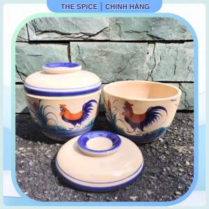 Thố vẽ gà có nắp thố đựng gia vị thố sành đựng mỡ đủ kích thước