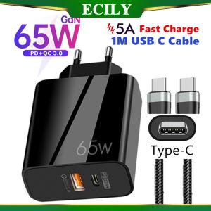 ECILY สายซุปเปอร์ชาร์จเจอร์ USB ชนิด C QC3.0 65W PD ที่ชาร์จเร็วสำหรับ Samsung I-Phone 14 13 12 11 Xiaomi Huawei ชาร์จไฟด่วนสากล