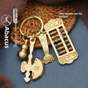 Creative Brass Keychain Pure Copper Lucky Dragon And Phoenix Abacus Attraction Car Keychain Pendant Ornament Handmade Retro Style