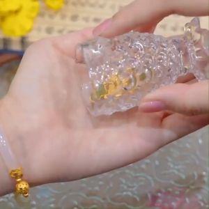 Gelang giok asli batu kacang hijau titanium Lapis Emas 18K