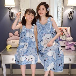 Pure Cotton Summer Sleeveless Childrens Nightgown Thin Home Clothes Princess Girl Dress Parent-Child Matching Sleepwear