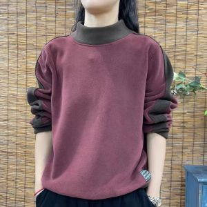 HUAXUNRAN | Áo Hoodie Cổ Trụ Dày Cho Phụ Nữ Trung Niên