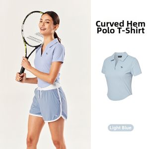 Womens Curved Hem Short Sleeve Polo Shirt for Running