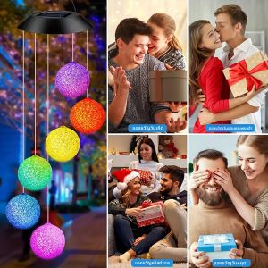 1 ชิ้นที่มีสีสันพลังงานแสงอาทิตย์อนุภาคบอลกระดิ่งลมแสง แสงแนวนอน เหมาะสําหรับสวนกลางแจ้ง ระเบียง ตกแต่งงานปาร์ตี้