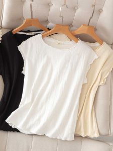 2024 Summer Wear K-style New Arrival Fashion Sleeveless Vest 100.00kg Plus Size Ladies Crumpled Wooden Ear Plus Size Base Tops