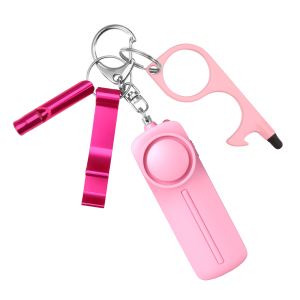 Brifit Safety Keychain Set Womens And Childrens 4 Piece Safety Keychain Accessory With Personal Alarm Contactless Door Opener Whistle And Bottle Opener For Women Seniors Children Students