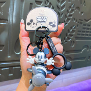 Cute Cartoon Mickey Mouse Rotating Airplane Keychain Couple Bag Decorations Womens Style PVC Material Creative Gift