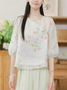 QINGNAER | Palace Style Plus Size Summer Blouse