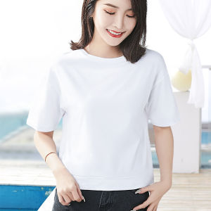 Black V-Neck Slit Hem Short Sleeve T-Shirt Womens Design Loose Top Comfortable Breathable Cotton Polyester Blend Summer New Arrival