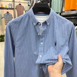 Áo Sơ Mi Nam Tay Dài Mỏng Mùa Xuân Thu Cotton Nguyên Chất Thêu Họa Tiết Sọc Thường Ngày Thời Trang Không Cần Ủi