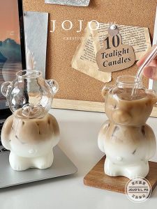 Cốc Cà Phê Bằng Thủy Tinh Borosilicate JOJOS L. PD Hình Gấu Dễ Thương Cốc Đựng Nước Bằng Thép Không Gỉ Dung Tích 320ml