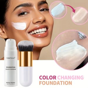 Color Changing Liquid Foundation with Brush 2pcs SetFull Coverage and Matte Flawless Finish Moisturizing BB CreamOil-control