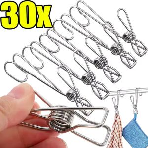 30Pcs Durable Stainless Steel Hanger Clip Space Saving Organizer Metal Clothespins Rustproof Long Tail Clip Kitchens