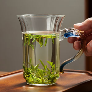 High Borosilicate Glass Tea Cup for Brewing Green Tea with Dragon Handle Chinese Style Handmade Tea Set Heat Resistant Drink Cup