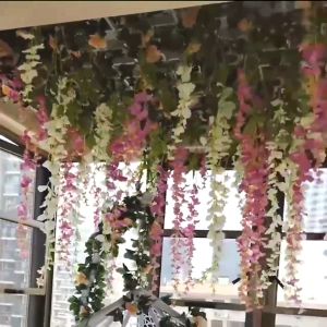 1.1m/pcs Artificial Fake Wisteria Vine Ratta Hanging Garland Silk Flowers String Home Party Wedding Decor Rettai Chain Vine