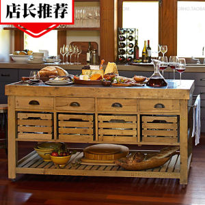 Real Wood Rock Panel Kitchen Island Dining Table Sideboard Living Room Central Island Storage Cabinet Tea Water Cabinet