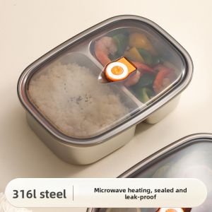 Large Capacity Stainless Steel 316 Lunch Box Microwave Safe Adult Lunch Bento Box for Office Workers Easy Cleaning Dining Utensils