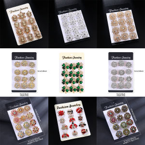 12Pcs/Set Fashion Simple Pearl Flower Brooches Alloy Rhinestone Muslim Bouquet Pin for Women Bridal Shower Party Dress Clothes