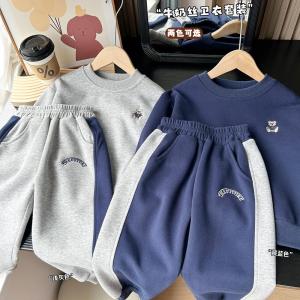 Childrens Sporty Casual Two-Piece Set Spring Autumn Boys Hoodie Pants Loose Cartoon Print Baby Clothes Cotton Fabric