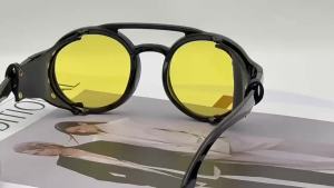 Punk Retro Sunglasses Men Women Leather Round Glasses Vintage Goggles Anti Wind Outdoors Sports Street Sun Glasses UV400